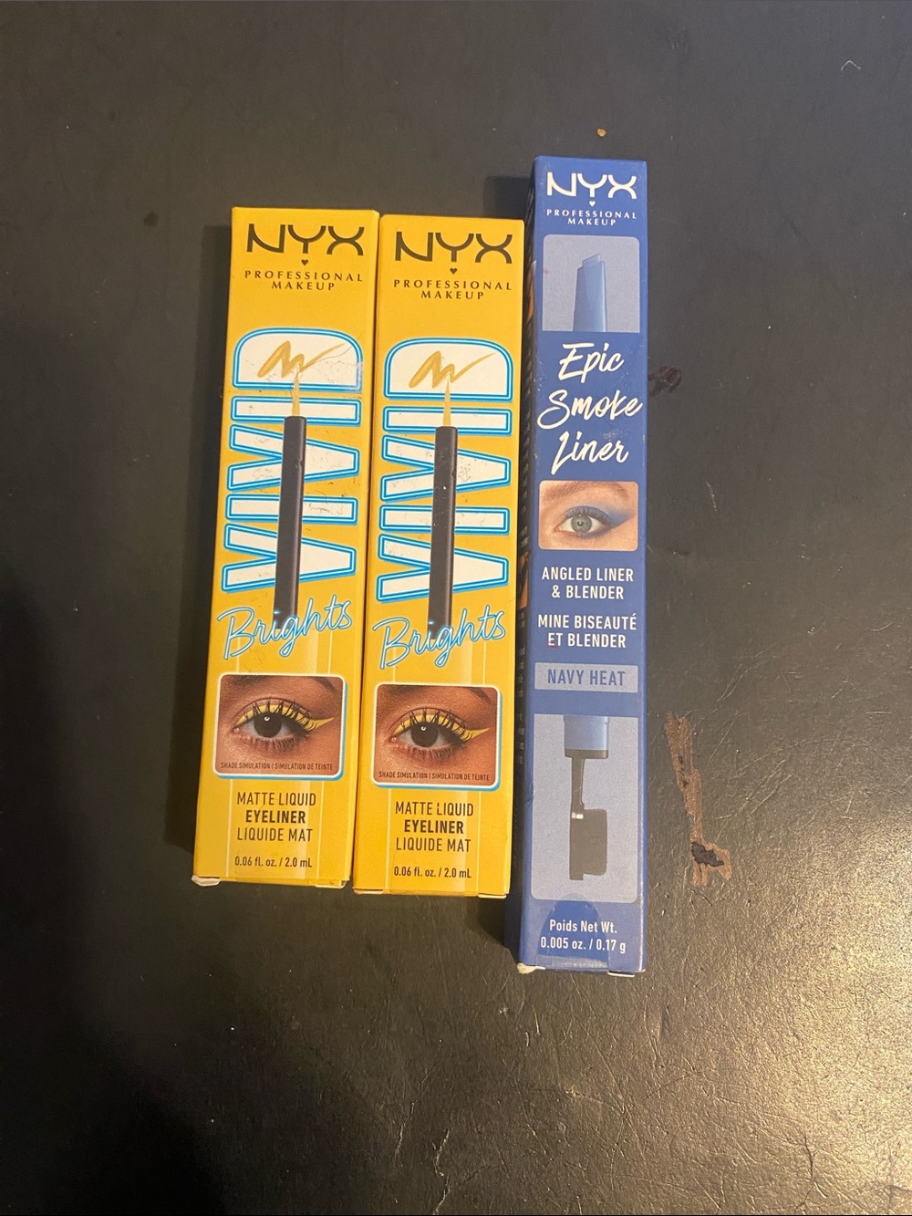 NYX Brights Matte Liquid Eyeliner (Yellow) & Epic Smoke Liner Navy Heat